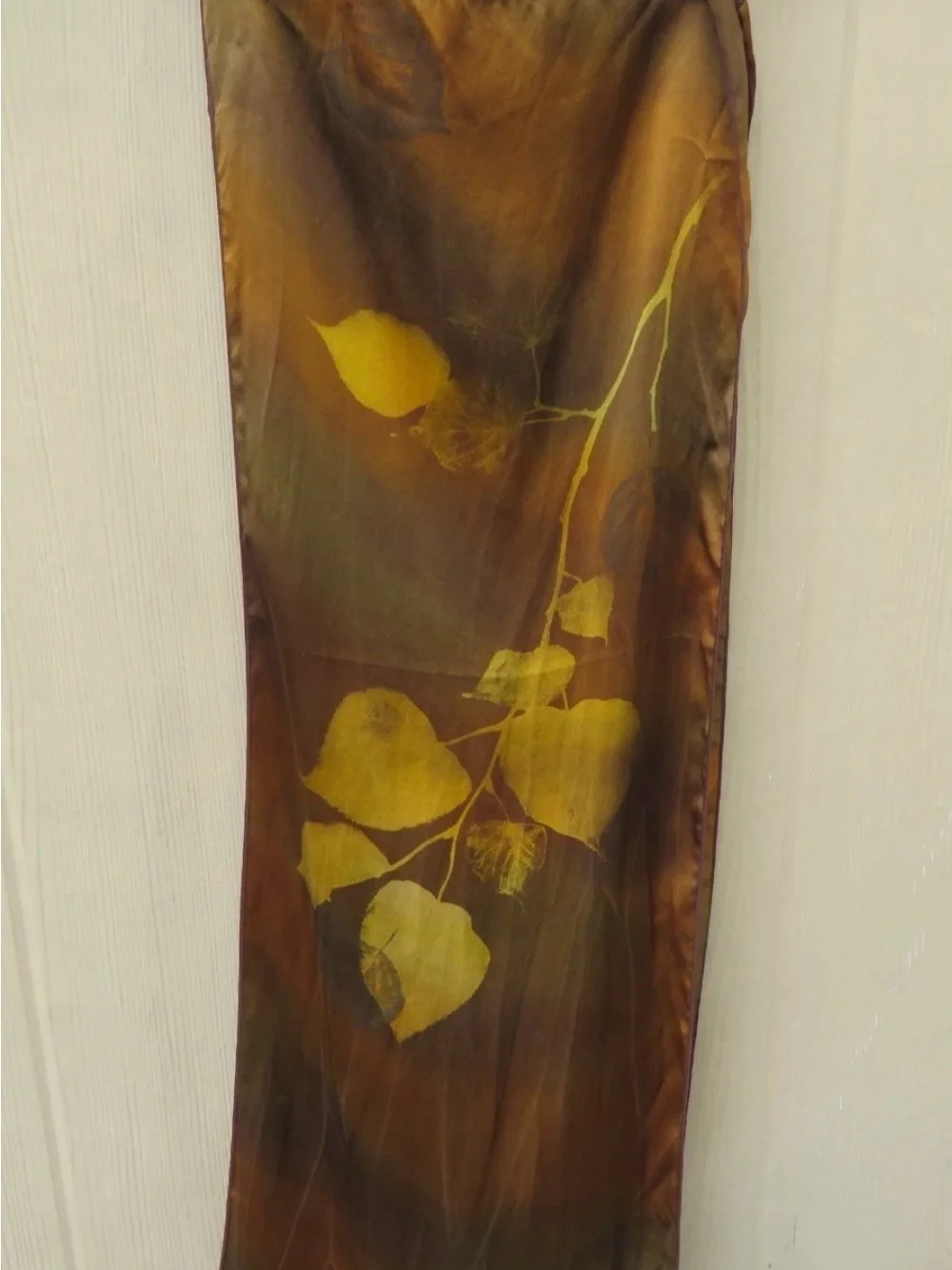 Brown & Gold Yellow Botanical 100% Silk Scarf